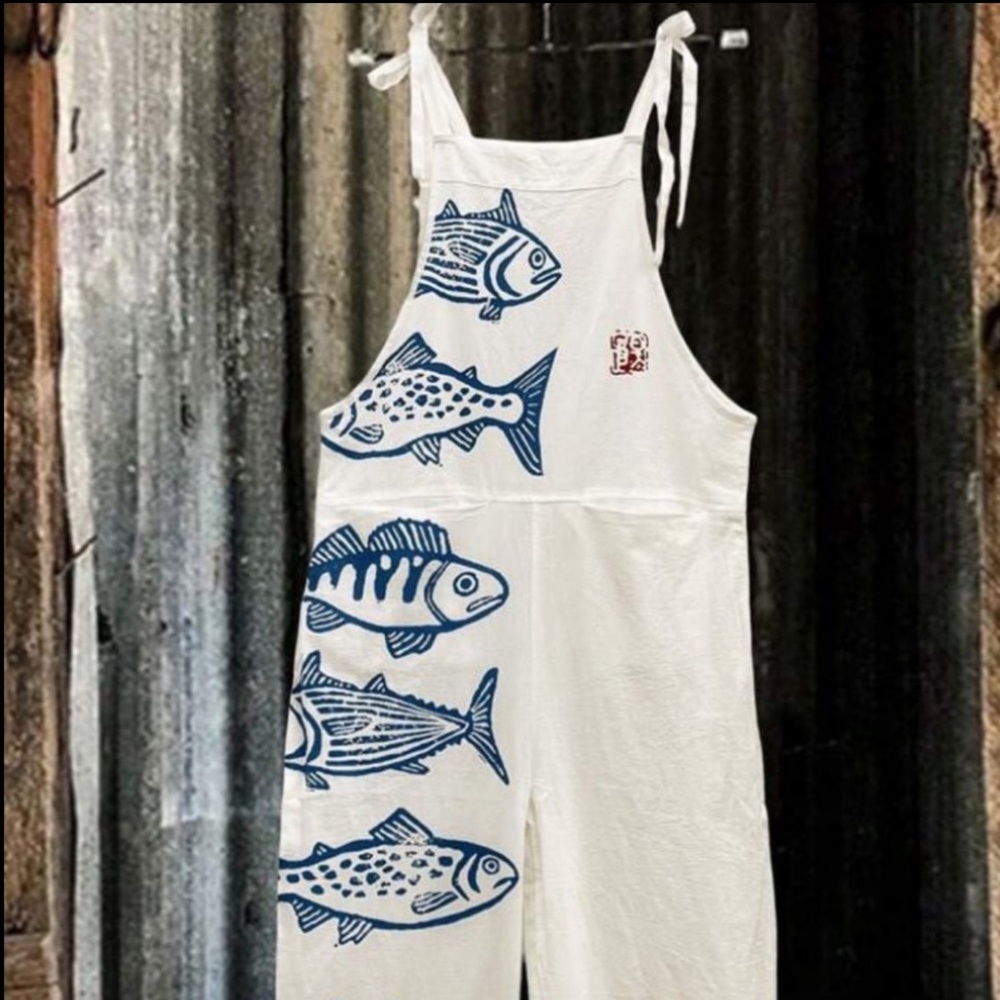 Go Fish Overalls with Tie Shoulder Straps NWOT